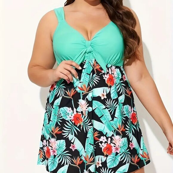 Women's Plus Size Tropical Floral Print Bathing Suit Swimsuit Swimwear 16W-20W - Picture 2 of 10